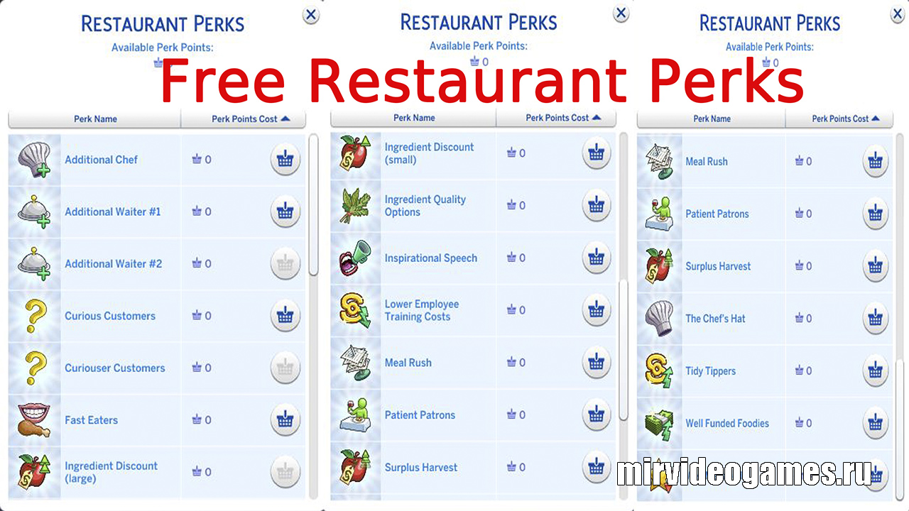 Мод Бесплатные преимущества ресторана от devilgurl для The Sims 4
