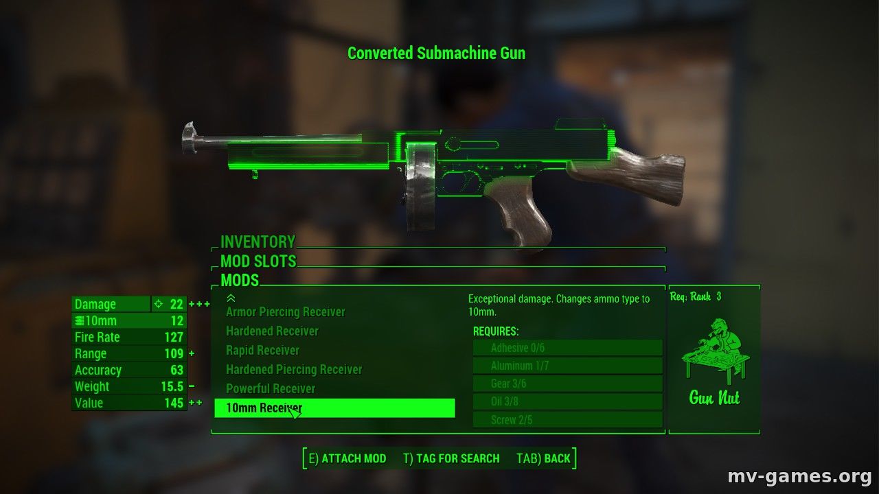 Мод Мощный пистолет-пулемет для Fallout 4