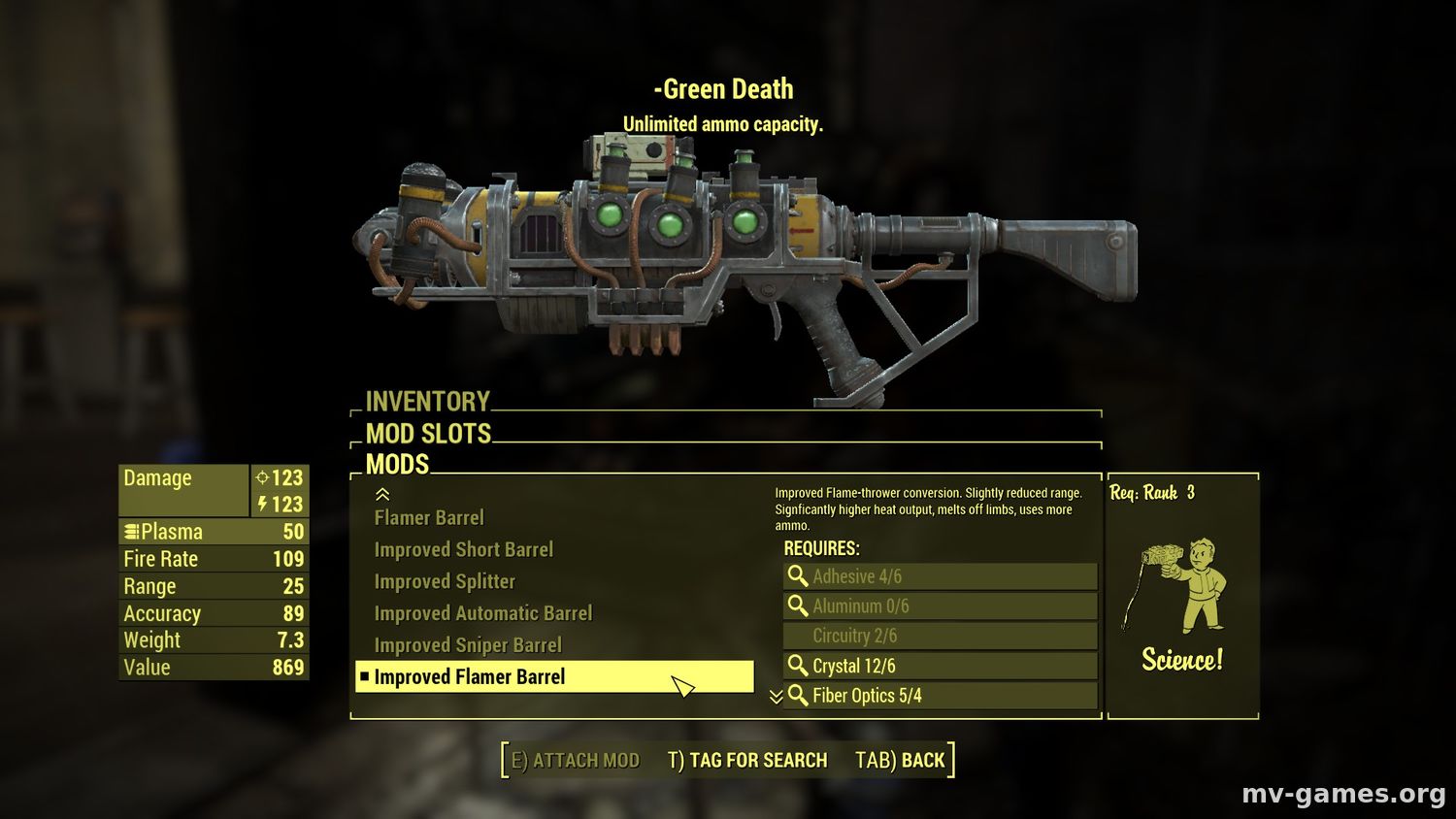 Мод Улучшенный огнемет для плазменной пушки для Fallout 4