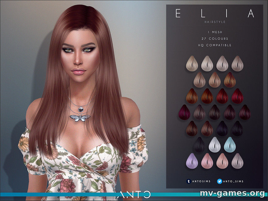Прическа Elia от Anto для The Sims 4
