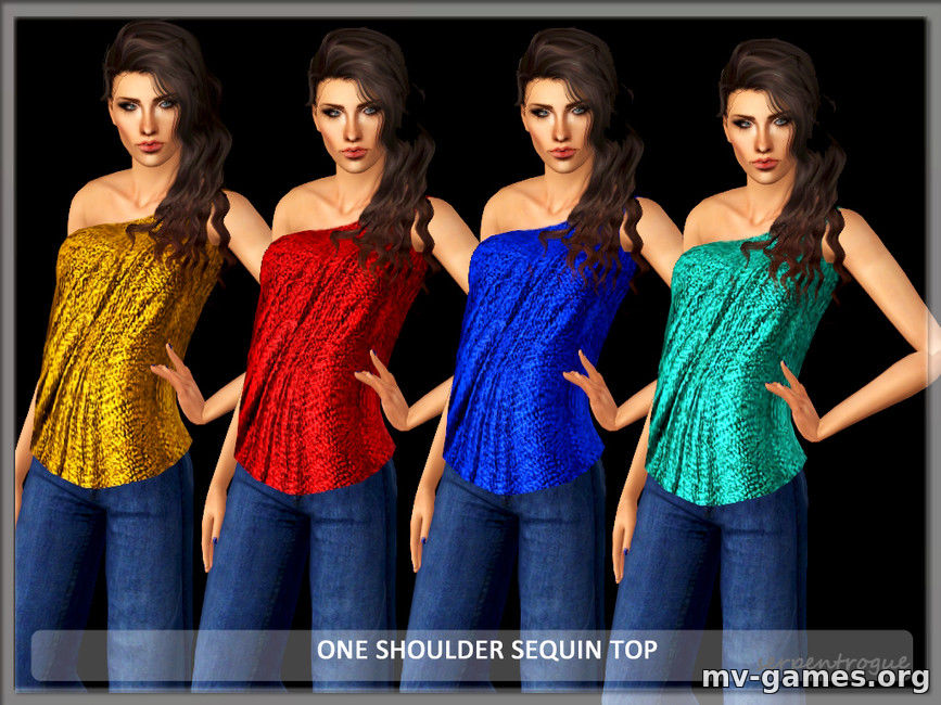 Топ One Shoulder Sequin от Serpentrogue для The Sims 3