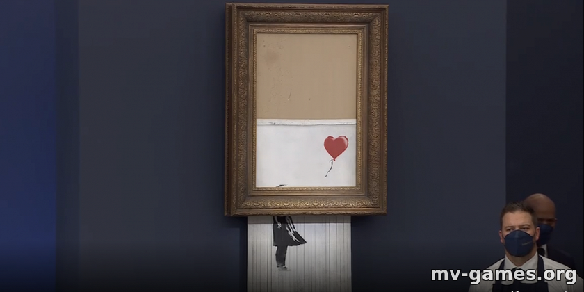 Частично уничтоженную картину художника Бэнкси продали за £18,582 млн на аукционе «Сотбис»
